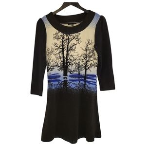 Papillon Blanc Black and Blue Scenic Print Dress